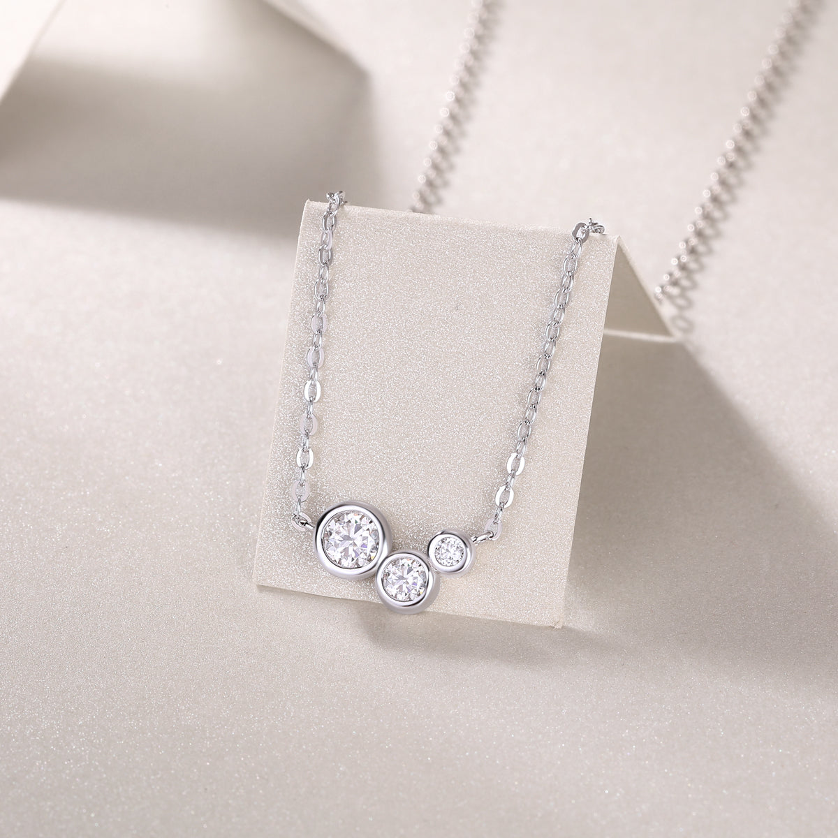 Three-Stone Bezel-Set Moissanite Bubble Necklace in 925 Sterling Silver
