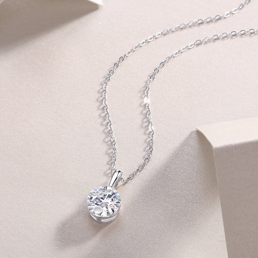 Round Moissanite Solitaire Bail Pendant Necklace in 925 Sterling Silver