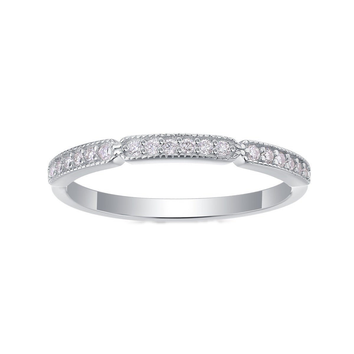 Moissanite Milgrain Pave Stacking Band in 925 Sterling Silver