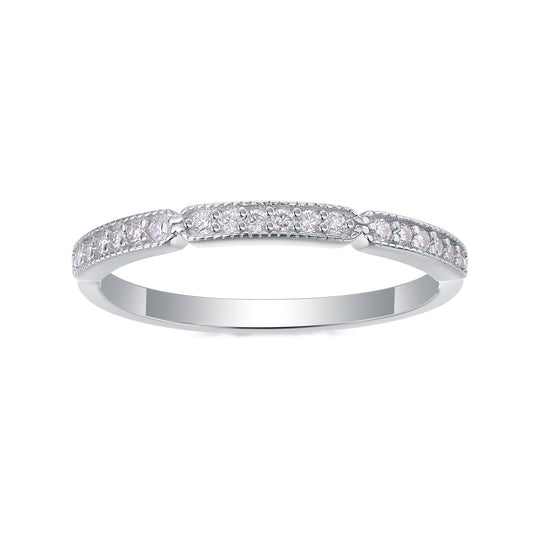 Moissanite Milgrain Pave Stacking Band in 925 Sterling Silver