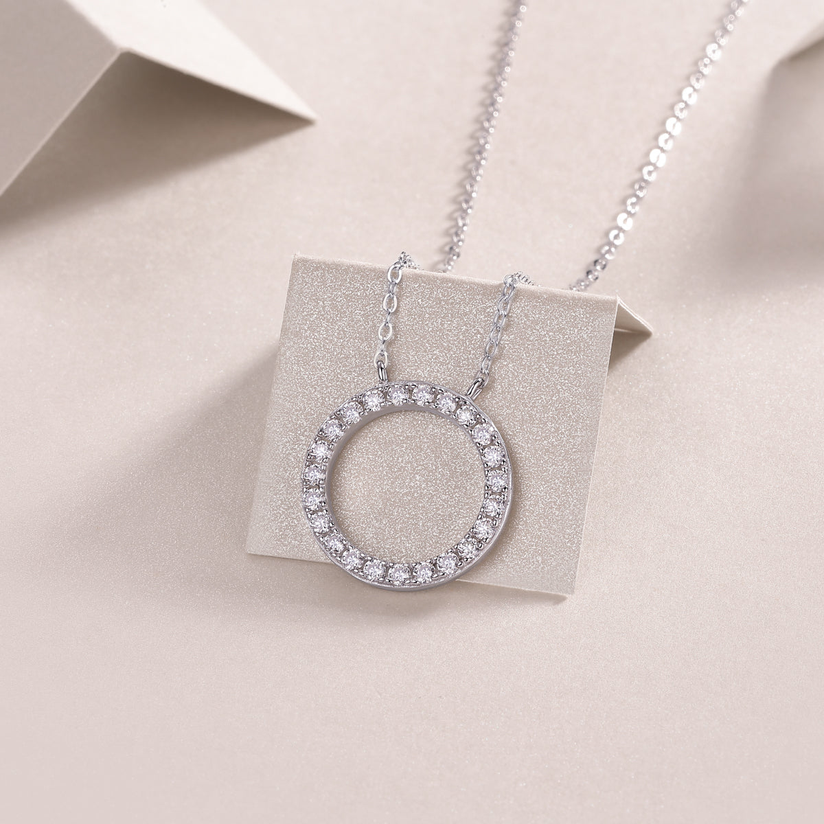 Pave Moissanite Open Circle Pendant Necklace in 925 Sterling Silver