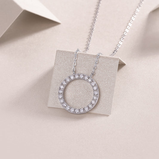 Pave Moissanite Open Circle Pendant Necklace in 925 Sterling Silver