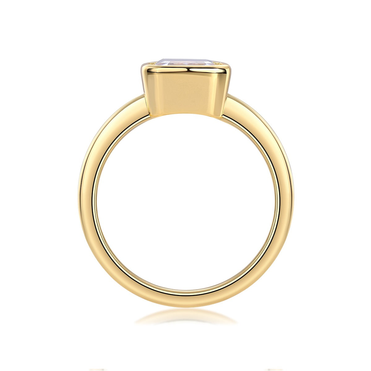 Emerald-Cut Moissanite Bezel Solitaire Ring in Gold-Plated 925 Silver
