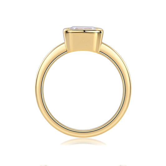 Emerald-Cut Moissanite Bezel Solitaire Ring in Gold-Plated 925 Silver