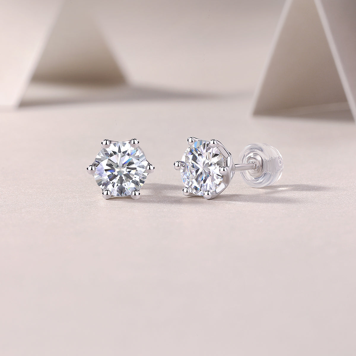 Round Moissanite Heart-Gallery Stud Earrings in 925 Sterling Silver
