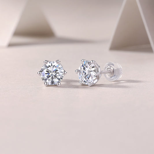 Round Moissanite Heart-Gallery Stud Earrings in 925 Sterling Silver