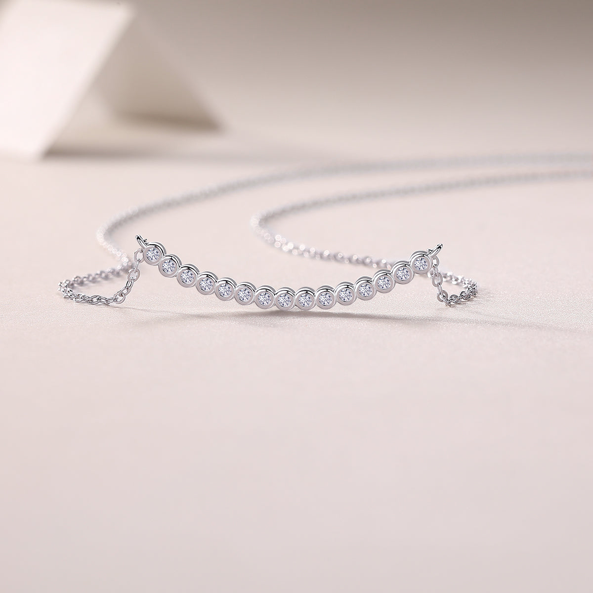 Bezel-Set Moissanite Curved Bar Necklace in 925 Sterling Silver