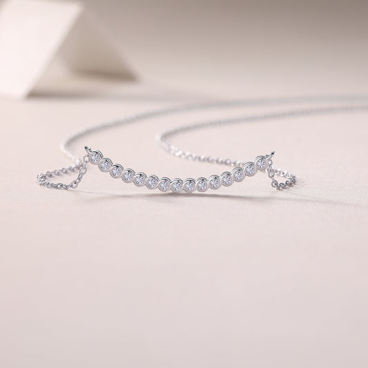 Bezel-Set Moissanite Curved Bar Necklace in 925 Sterling Silver