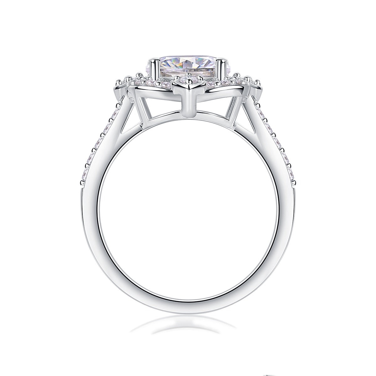 Oval Moissanite Ring with Floral Pave Halo in 925 Sterling Silver