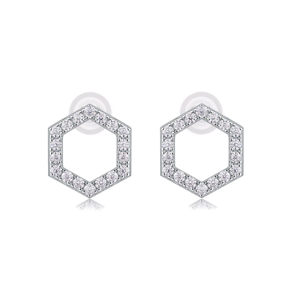 Moissanite Pave Open Hexagon Stud Earrings in 925 Sterling Silver