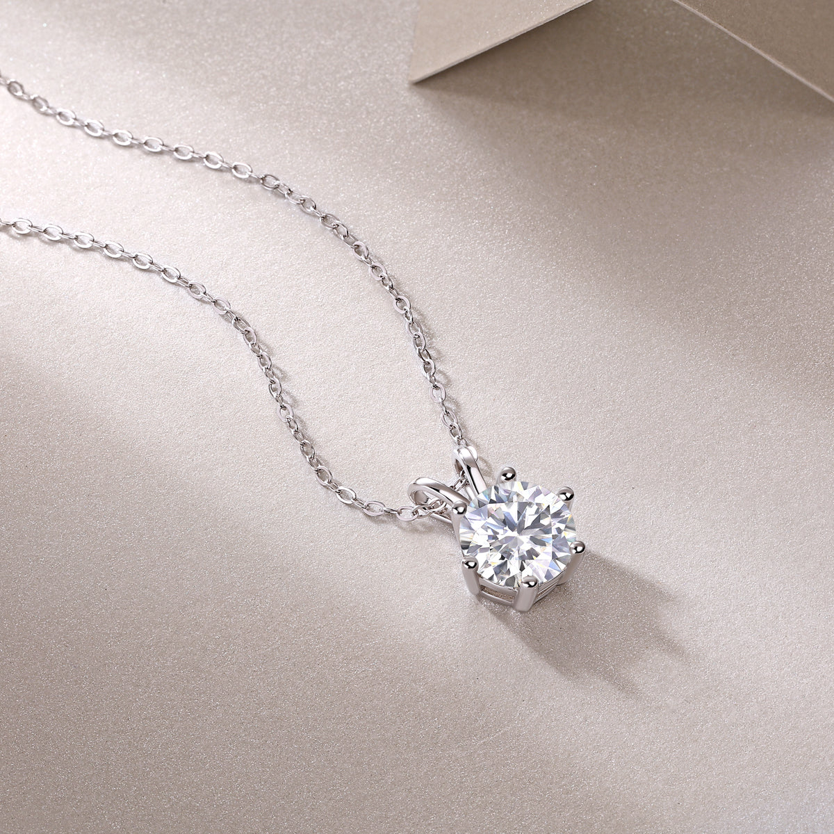 Round Moissanite Six-Prong Solitaire Pendant Necklace in 925 Silver