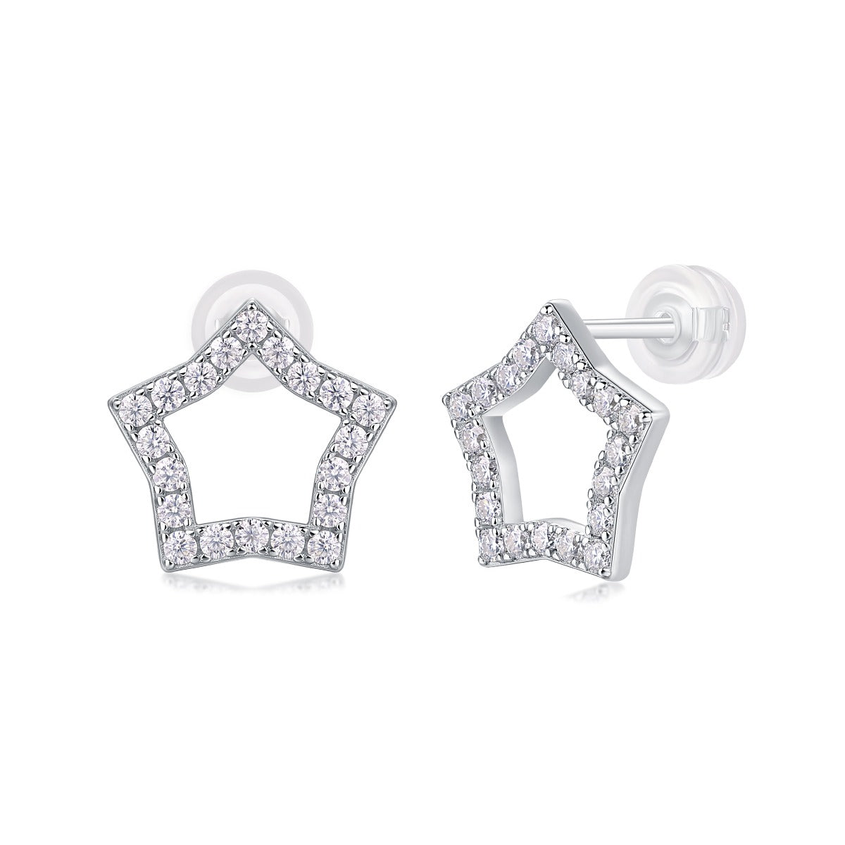 Moissanite Pave Open Star Stud Earrings in 925 Sterling Silver