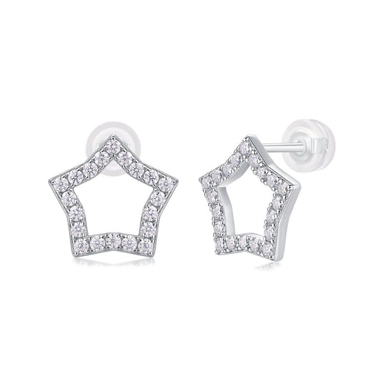 Moissanite Pave Open Star Stud Earrings in 925 Sterling Silver