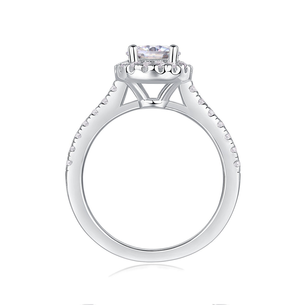 Round Moissanite Classic Halo Engagement Ring in 925 Sterling Silver