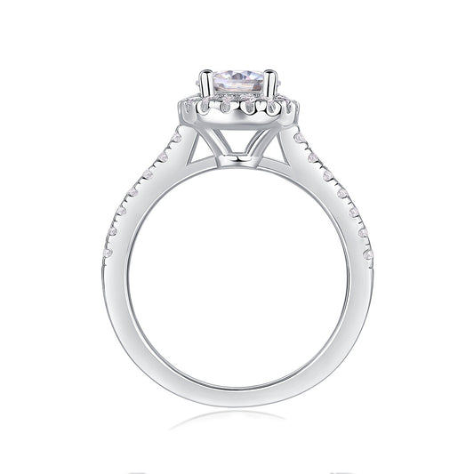 Round Moissanite Classic Halo Engagement Ring in 925 Sterling Silver