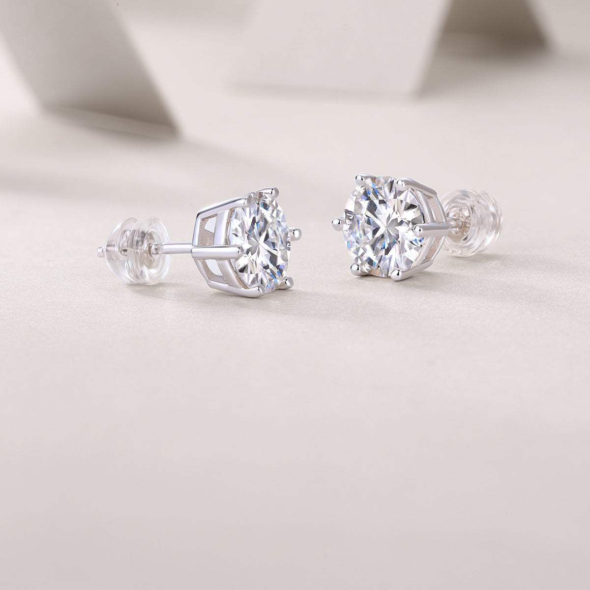 Round Moissanite Six-Prong Stud Earrings in 925 Sterling Silver