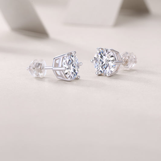 Round Moissanite Six-Prong Stud Earrings in 925 Sterling Silver