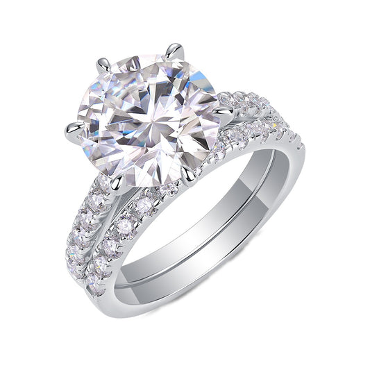 Round Moissanite Six-Prong Bridal Ring Set in 925 Sterling Silver
