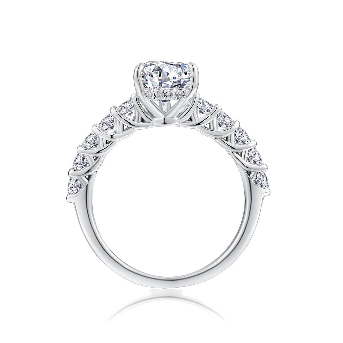 Pear Moissanite Solitaire with Marquise and Round Band in 925 Silver