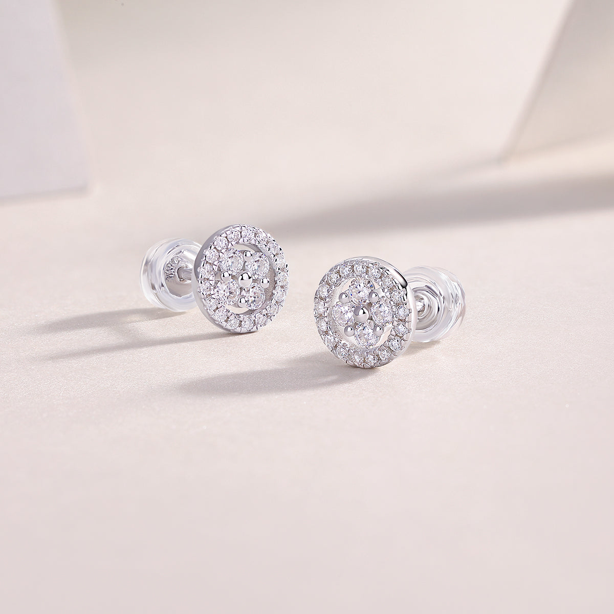 Round Moissanite Cluster Halo Stud Earrings in 925 Sterling Silver