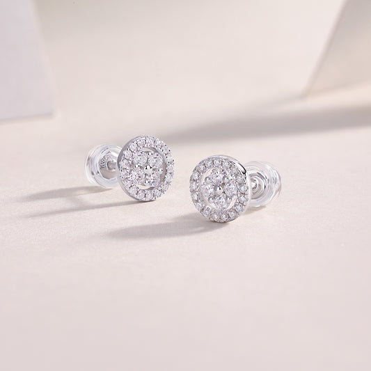 Round Moissanite Cluster Halo Stud Earrings in 925 Sterling Silver