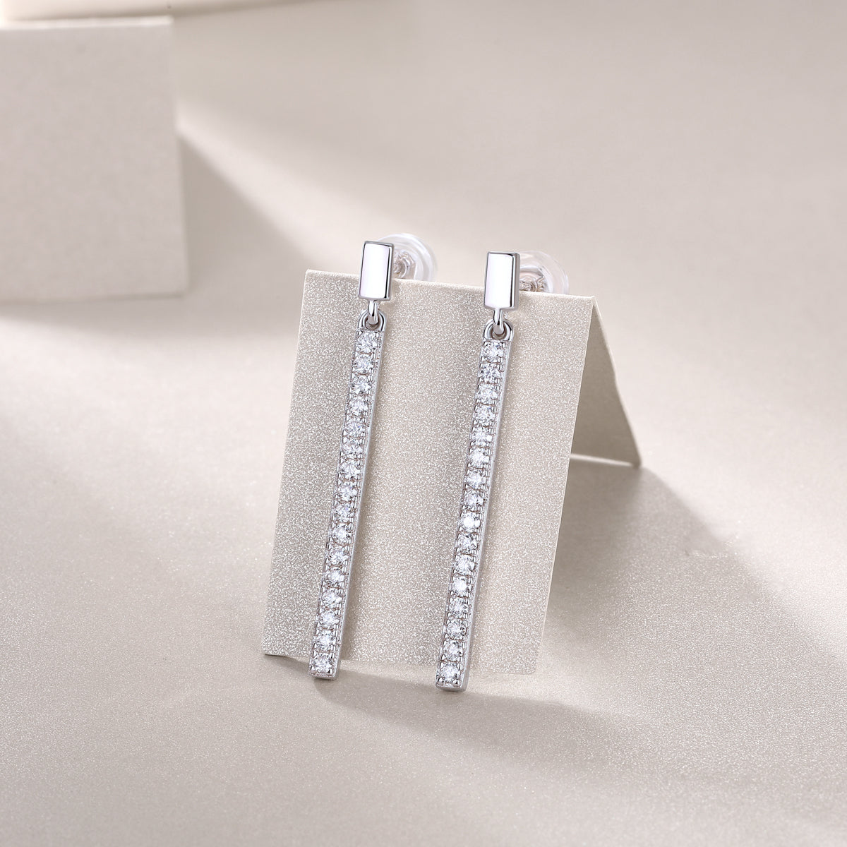 Moissanite Pave Linear Bar Drop Earrings in 925 Sterling Silver
