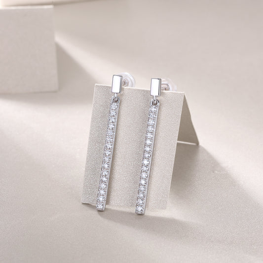 Moissanite Pave Linear Bar Drop Earrings in 925 Sterling Silver