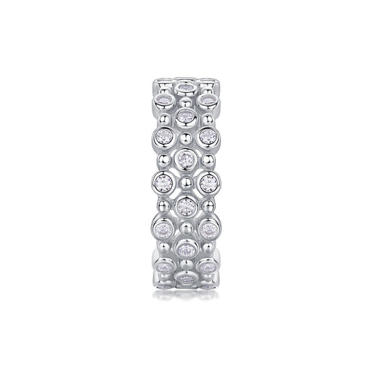 Wide Three-Row Bezel-Set Moissanite Band in 925 Sterling Silver