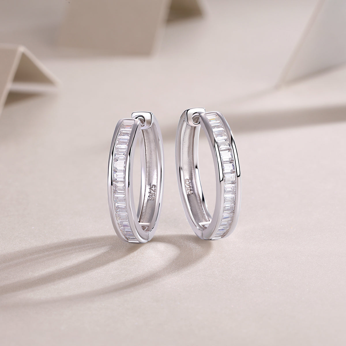 Channel-Set Baguette Moissanite Hoop Earrings in 925 Sterling Silver