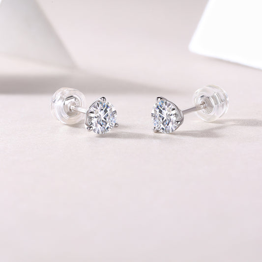 Round Moissanite Three-Prong Martini Stud Earrings in 925 Sterling Silver