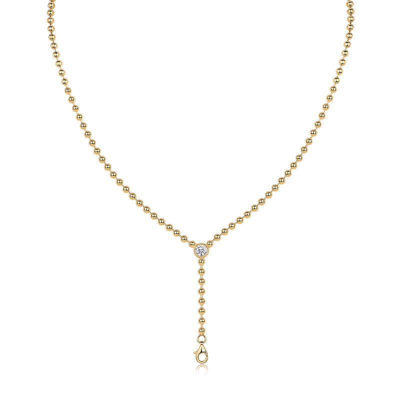 Moissanite Bead-Chain Y Lariat Necklace in Gold-Plated 925 Sterling Silver
