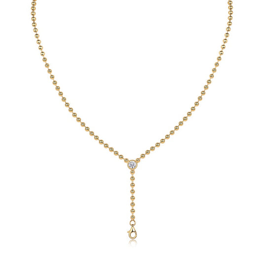 Moissanite Bead-Chain Y Lariat Necklace in Gold-Plated 925 Sterling Silver