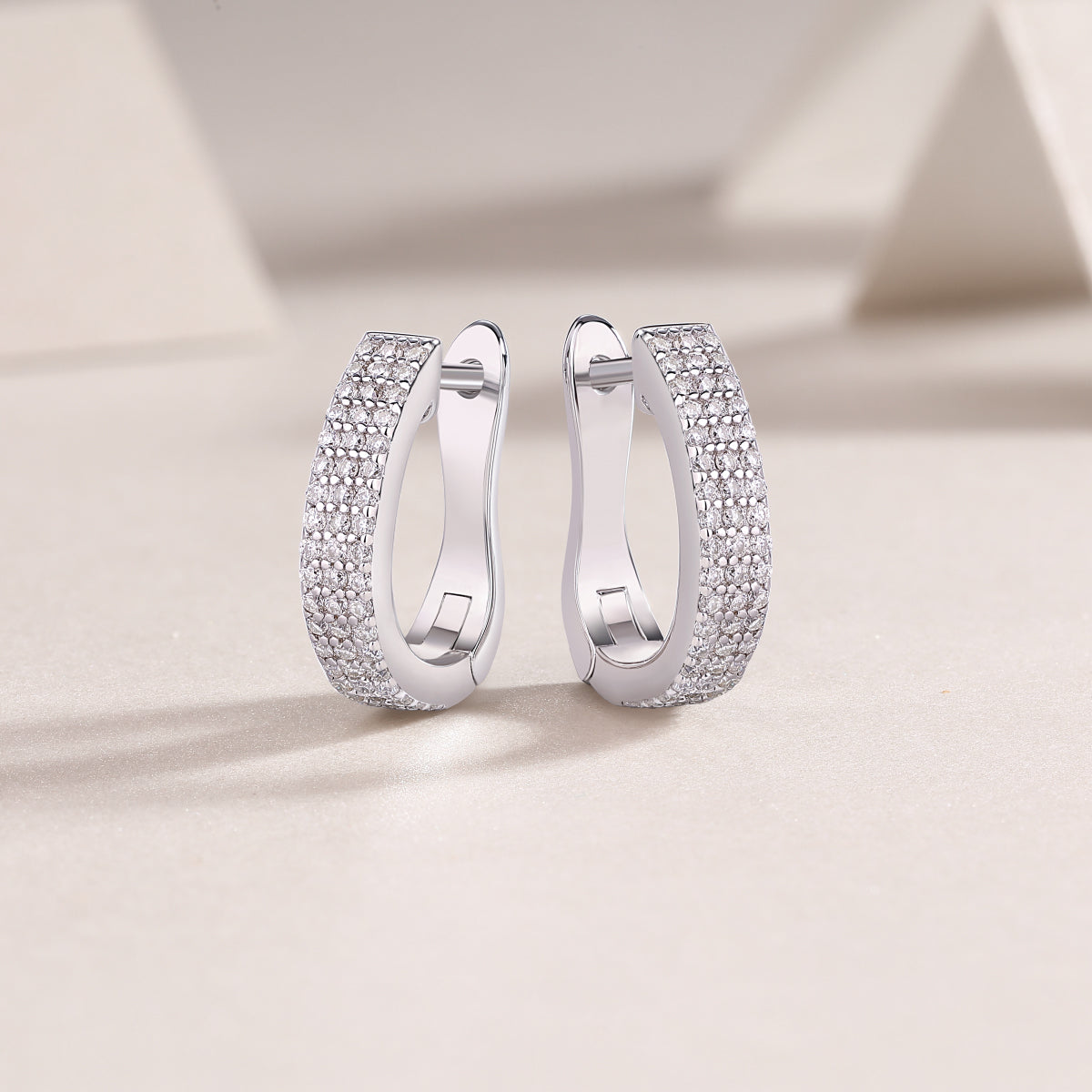 Moissanite Three-Row Pave Wide Huggie Earrings in 925 Silver