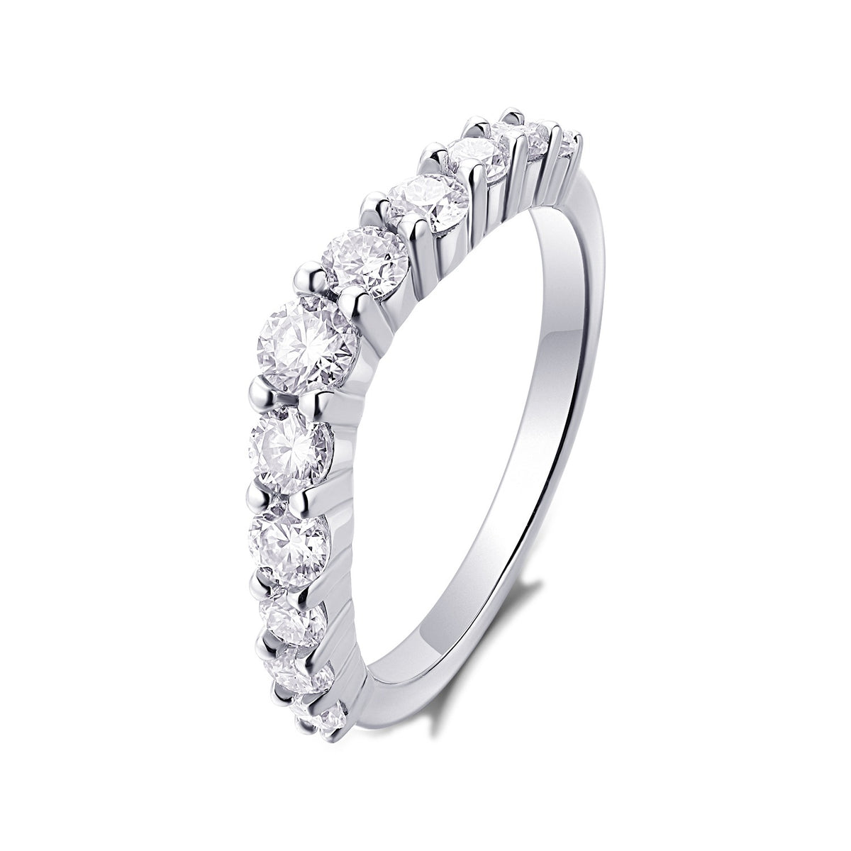 Round Moissanite Graduated Curved Band in 925 Sterling Silver