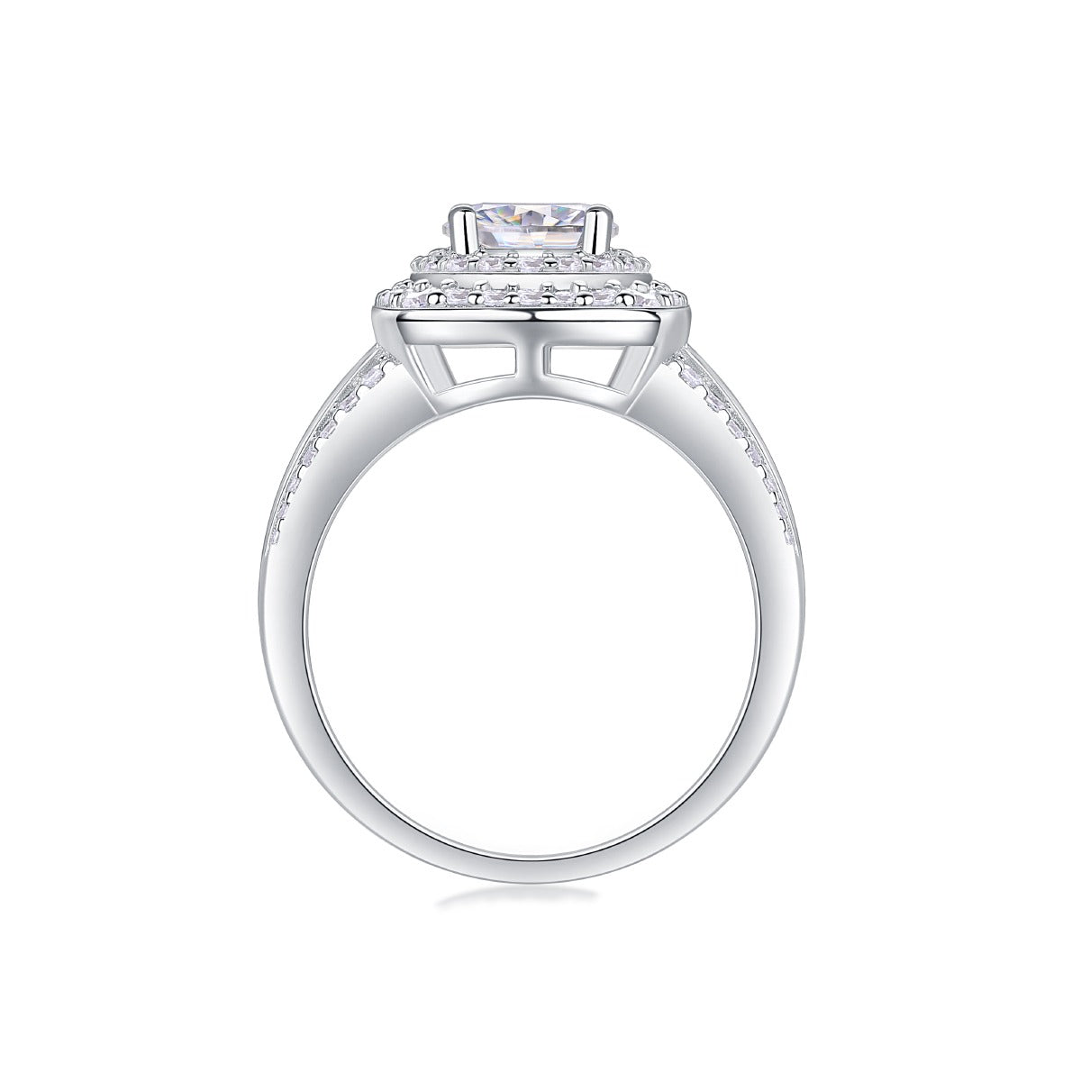 Round Moissanite Double-Halo Split-Shank Ring in 925 Sterling Silver