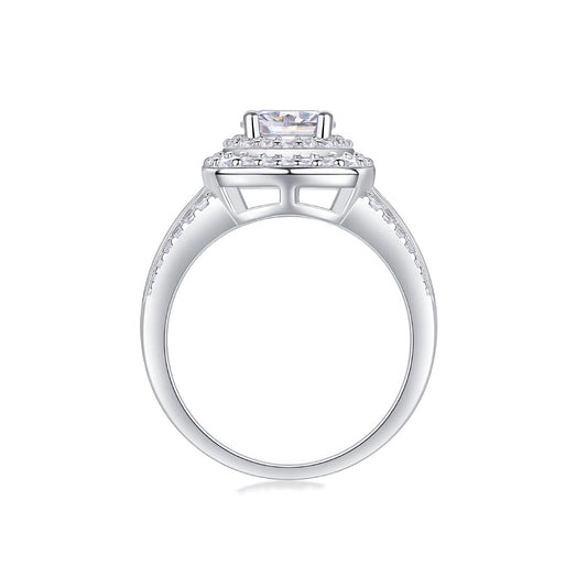Round Moissanite Double-Halo Split-Shank Ring in 925 Sterling Silver