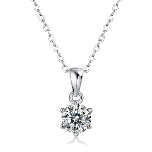 Round Moissanite Solitaire Drop Pendant Necklace in 925 Sterling Silver