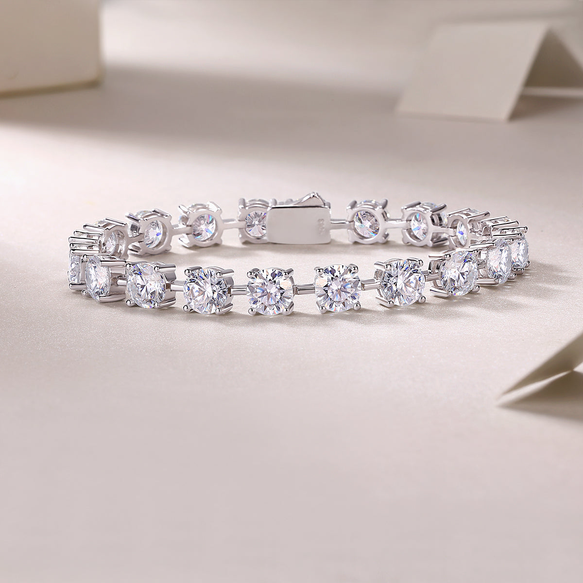 Round Moissanite Station Tennis Bracelet in 925 Sterling Silver
