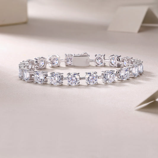 Round Moissanite Station Tennis Bracelet in 925 Sterling Silver