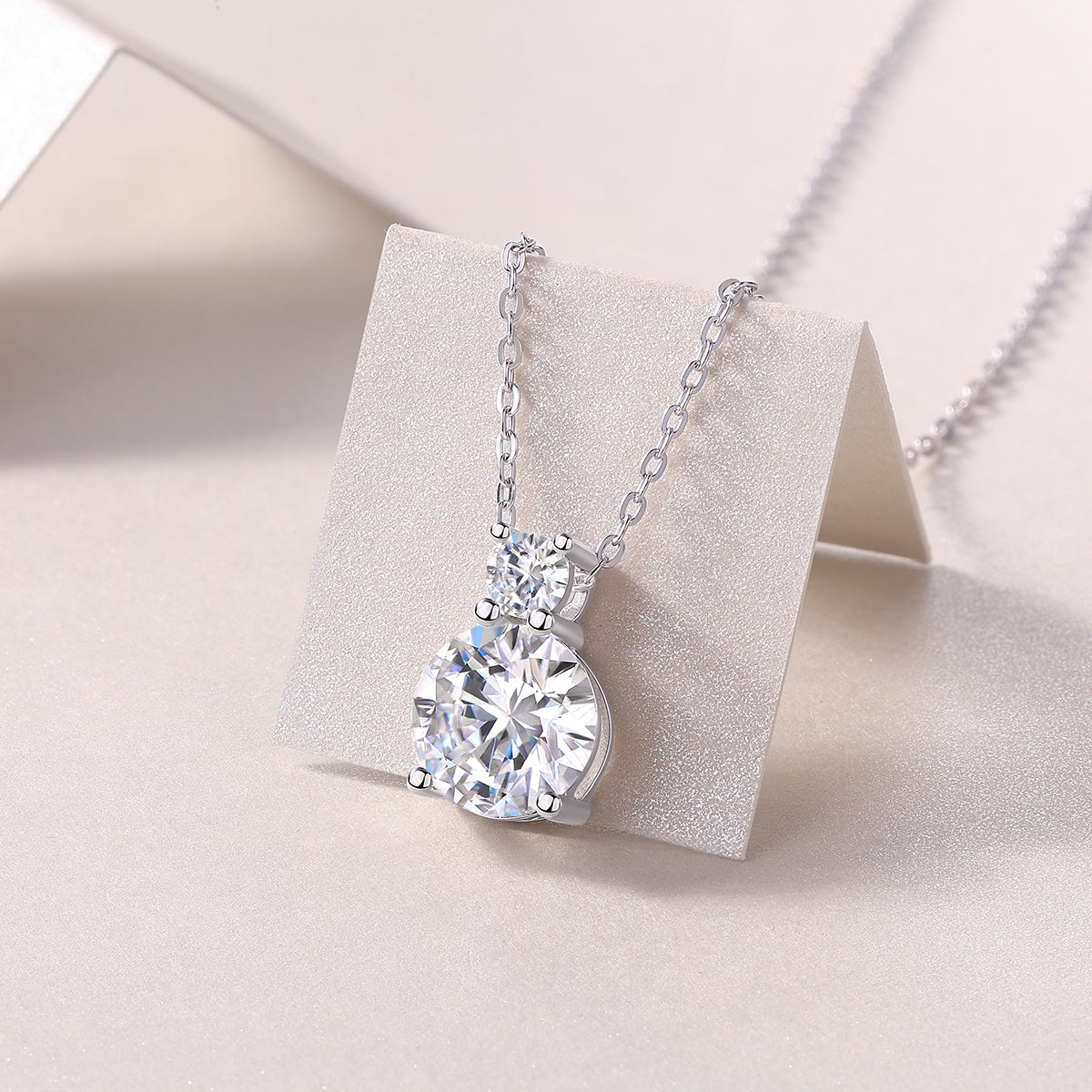 Round Moissanite Two-Stone Drop Pendant Necklace in 925 Silver