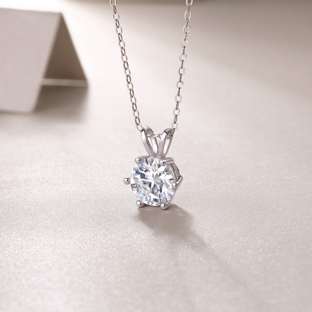 Round Moissanite Six-Prong Pendant Necklace with Split Bail in 925 Sterling Silver
