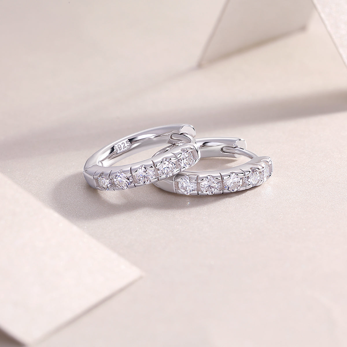 Moissanite Petite Pave Huggie Hoop Earrings in 925 Sterling Silver