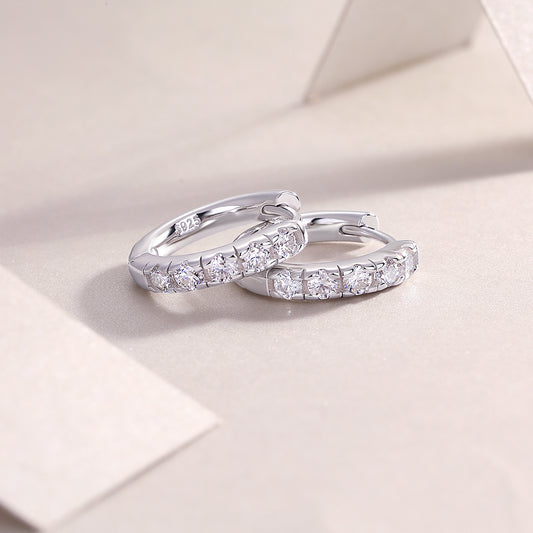 Moissanite Petite Pave Huggie Hoop Earrings in 925 Sterling Silver