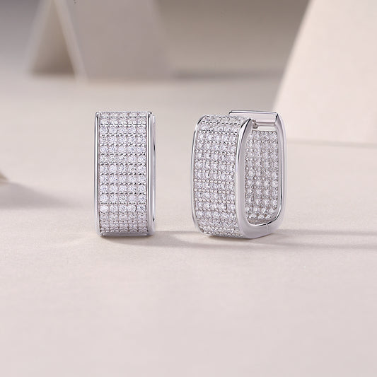 Wide Pave Moissanite Rectangle Hoop Earrings in 925 Sterling Silver