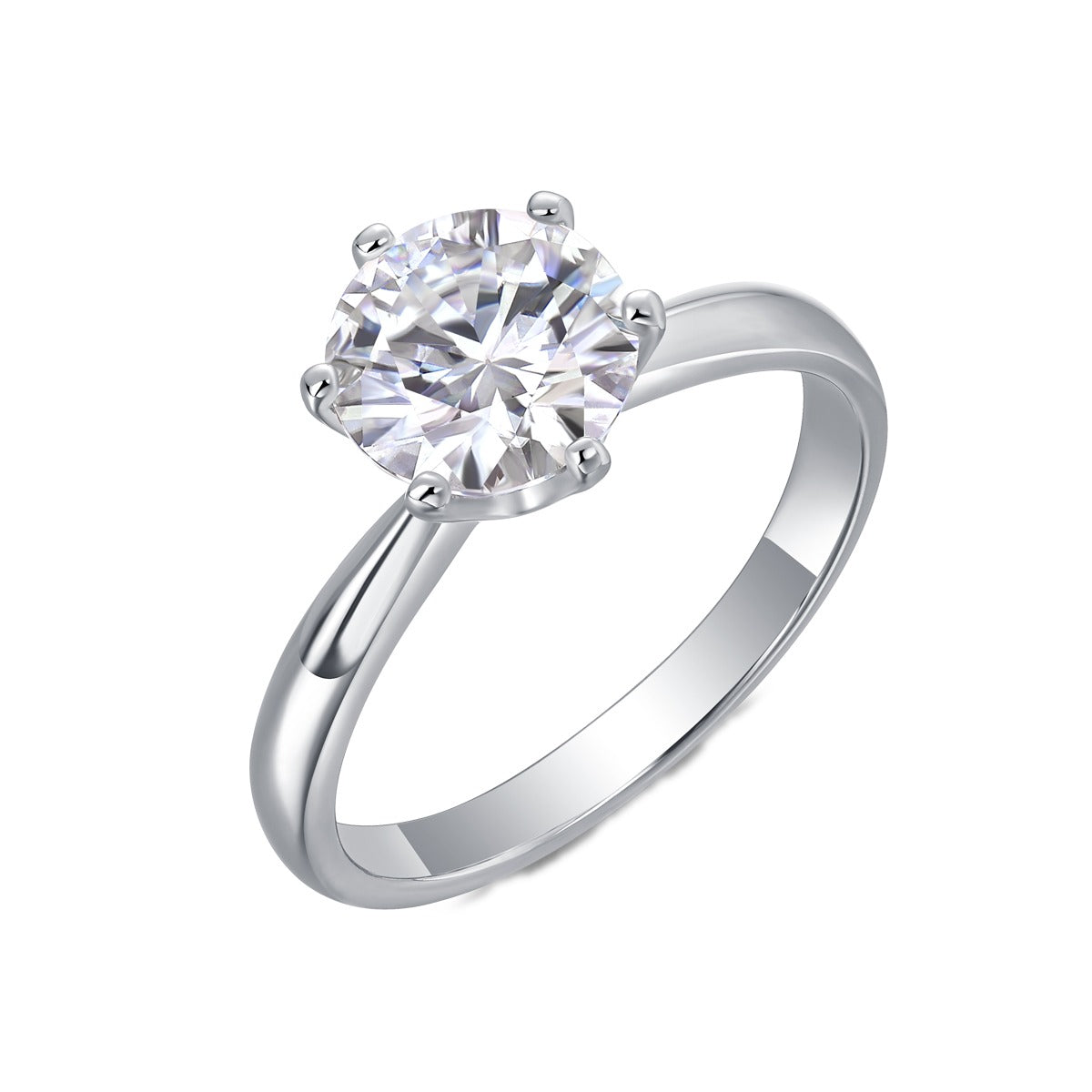 Six-Prong Round Moissanite Solitaire Ring in 925 Sterling Silver