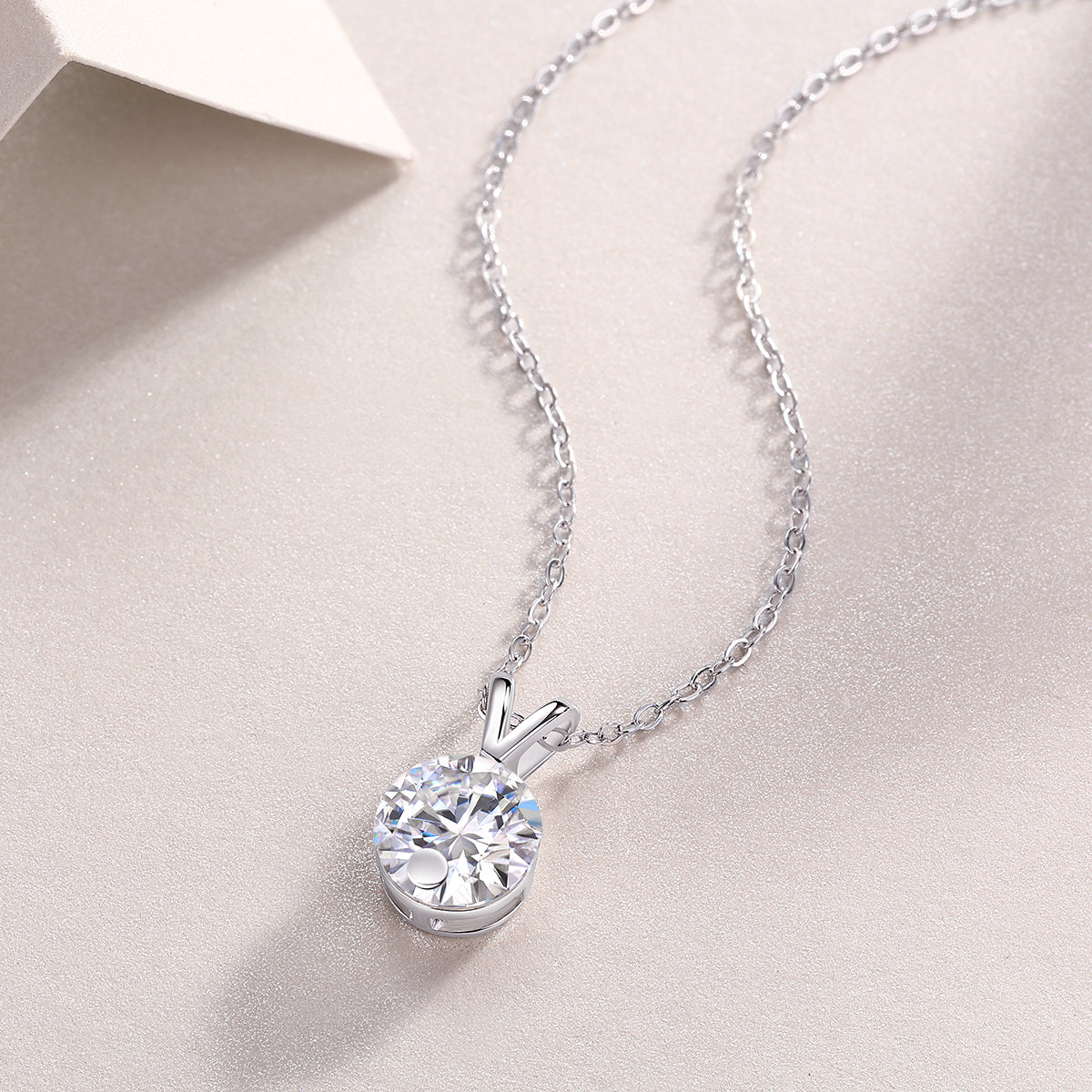 Round Moissanite V-Bail Solitaire Pendant Necklace in 925 Sterling Silver