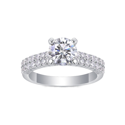 Round Moissanite Solitaire Ring with Shared-Prong Band in 925 Silver