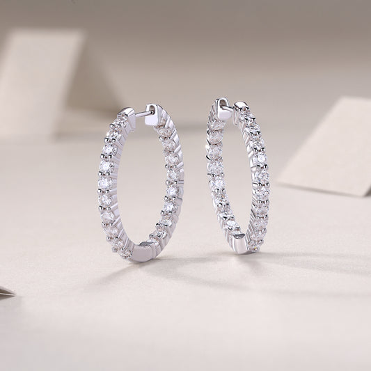 Inside-Out Round Moissanite Hoop Earrings in 925 Sterling Silver