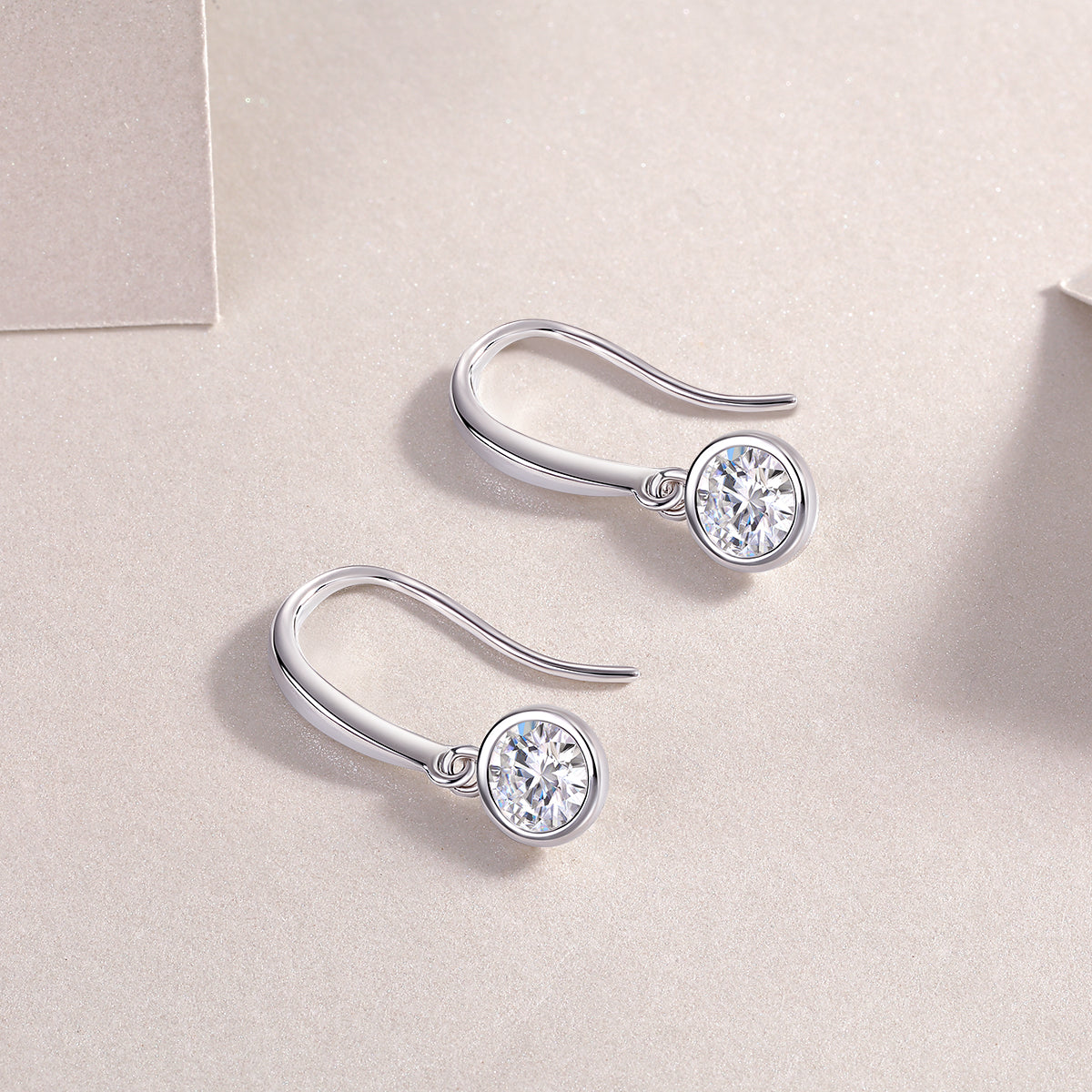 Round Moissanite Bezel Drop Earrings in 925 Sterling Silver
