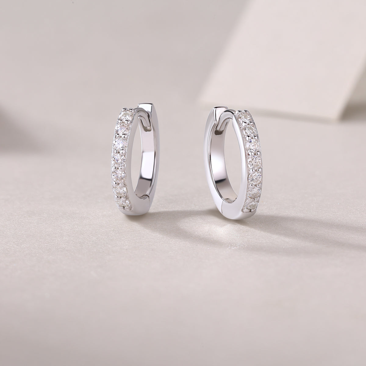 Moissanite Single-Row Pave Huggie Hoop Earrings in 925 Silver
